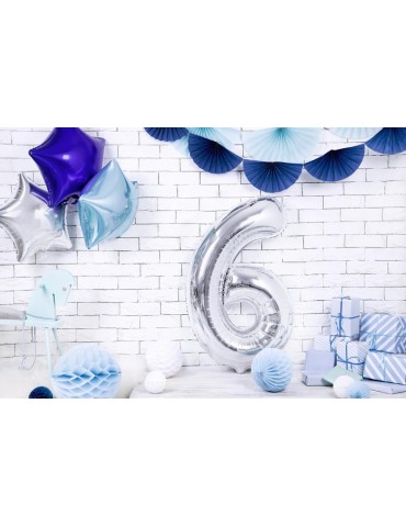 Balon foliowy Cyfra ""6"", 86cm, srebrny