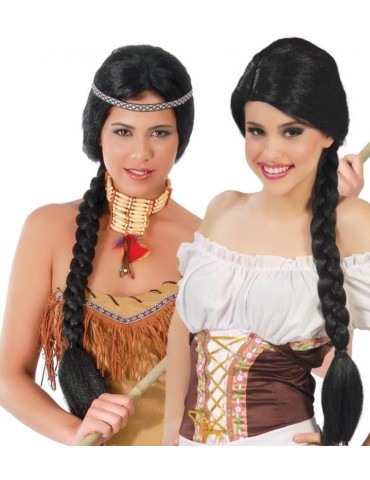 Peruka czarna z warkoczem 4225BZ