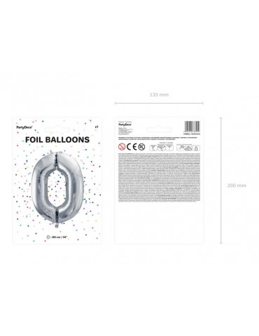 Balon foliowy Cyfra ""0"", 86cm, srebrny