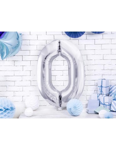 Balon foliowy Cyfra ""0"", 86cm, srebrny