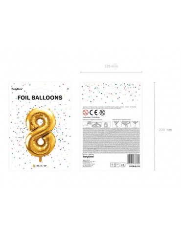 Balon foliowy Cyfra ""8"", 86cm, złoty