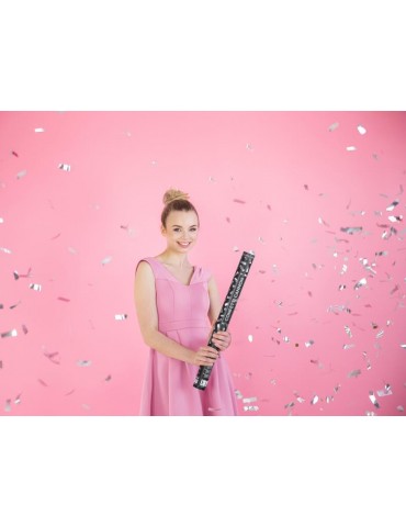 Tuba z konfetti, srebrny, 60cm, 1szt.