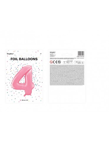 Balon foliowy Cyfra ""4"", 86cm, różowy