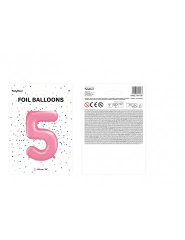 Balon foliowy Cyfra ""5"", 86cm, różowy