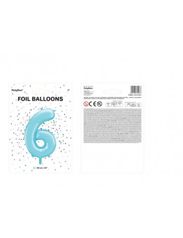 Balon foliowy Cyfra ""6"", 86cm, jasny n iebieski