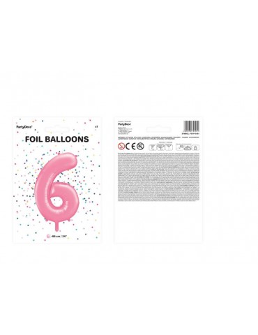 Balon foliowy Cyfra ""6"", 86cm, różowy