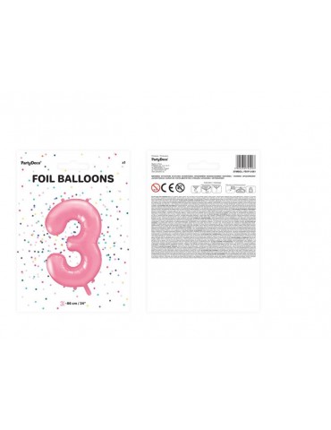 Balon foliowy Cyfra ""3"", 86cm, różowy