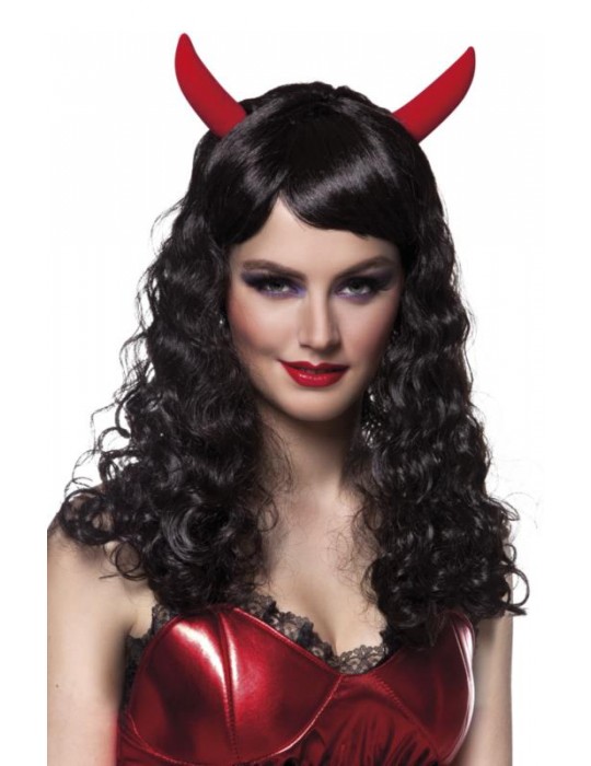Peruka Diablica czarna z rogami 86004