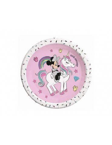 Talerzyki urodzinowe Minnie i jednorożec - 23 cm - 8 szt.