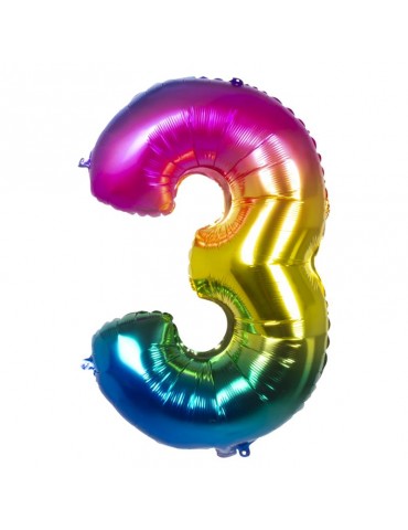 Balon Foliowy cyferka 3 tęczowy 22053BZ