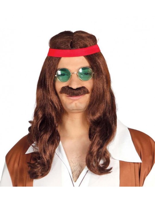 Peruka Męska Hipis z Wąsami 4912BZ