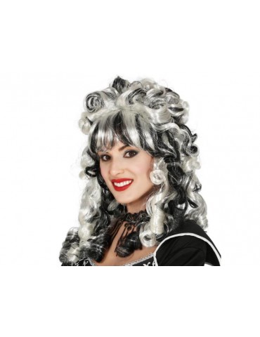 2Peruka Długa Biało-Czarna Loki 4024BZ Markiza