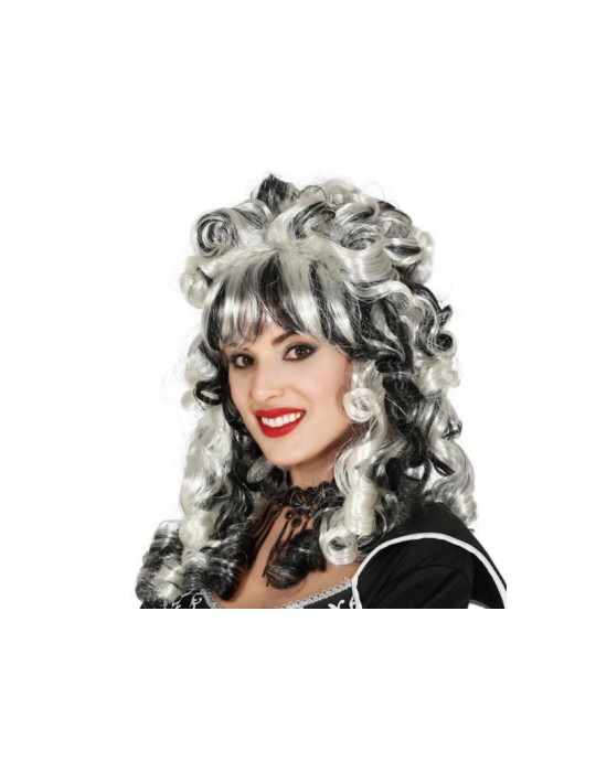 2Peruka Długa Biało-Czarna Loki 4024BZ Markiza