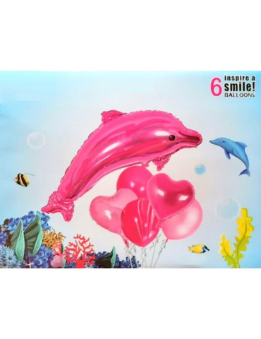 1Zestaw Balonów z Delfinem Różowy 6szt