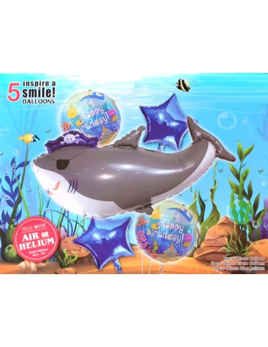 1Zestaw Balonów z Piratem Rekinem 5szt