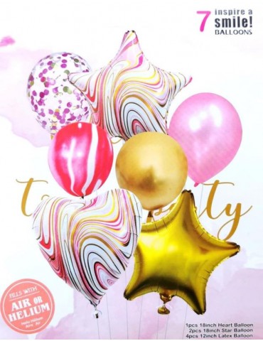 1Zestaw Balonów z Gwiazdkami Różowy 7szt