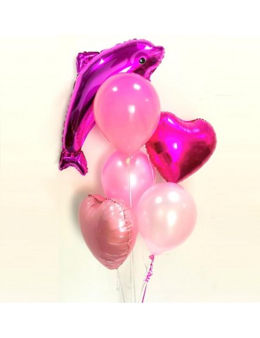 1Zestaw Balonów z Delfinem Różowy 6szt