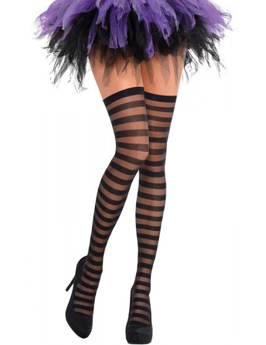 1Pończochy czarne w paski W21555BZ ONE SIZE