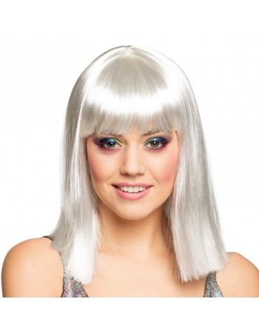 Peruka Krótka Biała z Grzywką 85769 do Ramion