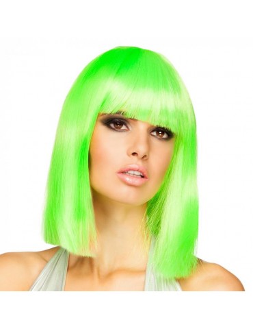 Peruka Krótka Zielona z Grzywką 85765 neonowa do Ramion