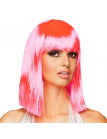 Peruka Krótka Różowa z Grzywką 85763 neonowa do Ramion