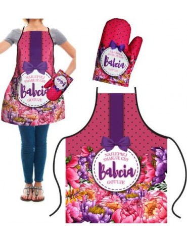 1Zestaw Babci Najlepiej Smakuje ZES10BZ Fartuch + rękawica kuchenna Dzień Babci i Dzień Dziadka