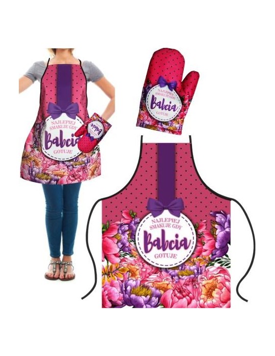 1Zestaw Babci Najlepiej Smakuje ZES10BZ Fartuch + rękawica kuchenna Dzień Babci i Dzień Dziadka