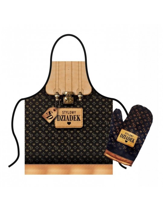 1Zestaw Stylowy Dziadek ZES19BZ Fartuch + rękawica kuchenna Dzień Babci i Dzień Dziadka