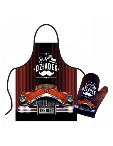 1Zestaw Super Dziadek ZES20BZ Fartuch + rękawica kuchenna Dzień Babci i Dzień Dziadka