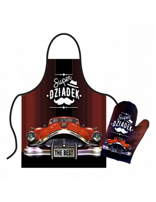 1Zestaw Super Dziadek ZES20BZ Fartuch + rękawica kuchenna Dzień Babci i Dzień Dziadka