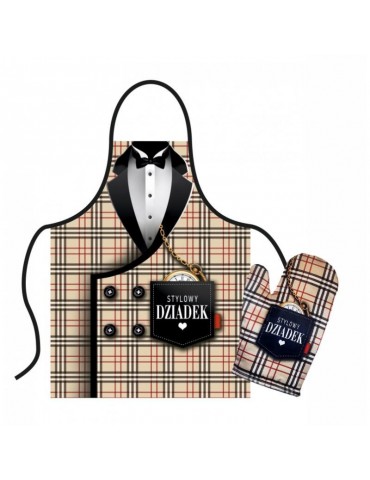 1Zestaw Stylowy Dziadek Kratka ZES18BZ Fartuch + rękawica kuchenna Dzień Babci i Dzień Dziadka