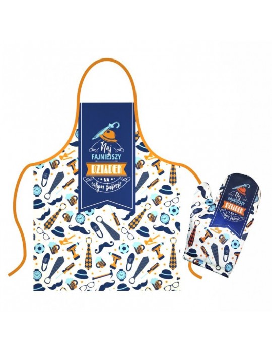 1Zestaw Najfajniejszy Dziadek ZES17BZ Fartuch + rękawica kuchenna Dzień Babci i Dzień Dziadka