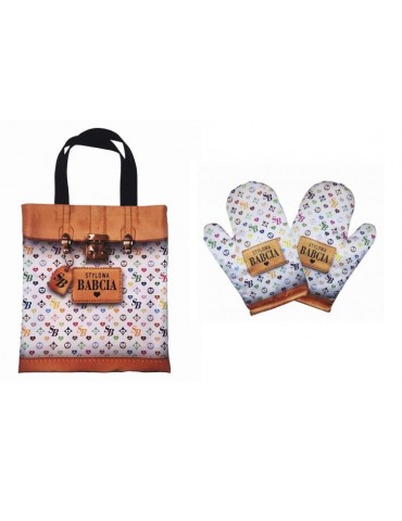 1Zestaw Stylowa Babcia Biały ZES11BZ Fartuch + rękawica kuchenna Dzień Babci i Dzień Dziadka