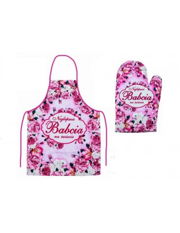 1Zestaw Najlepsza Babcia ZES14BZ Fartuch + rękawica kuchenna Dzień Babci i Dzień Dziadka
