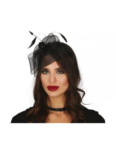 1Toczek halloween opaska tiara 26638BZ czarna z piórkami i woalką