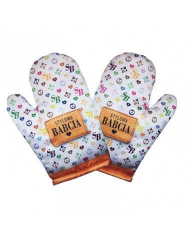 1Rękawica Kuchenna Stylowa Babcia R55BZ Biała Dzień Babci i Dziadka