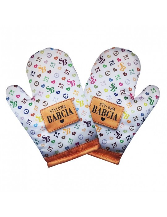 1Rękawica Kuchenna Stylowa Babcia R55BZ Biała Dzień Babci i Dziadka