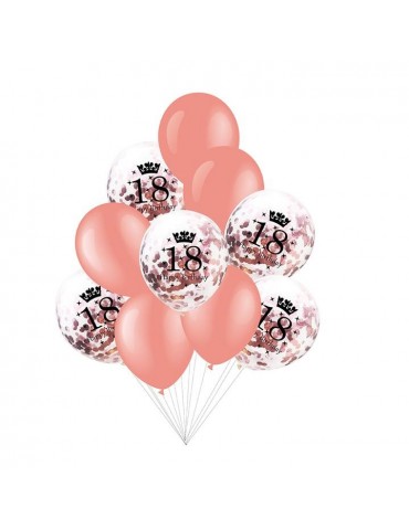 Balony różowe z konfetti 18-tka 400503 zestaw 10szt na 18 urodziny 12 cali