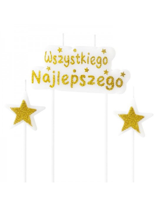 1Świeczki urodzinowe złote 801005 napis Wszystkiego Najlepszego z gwiazdkami