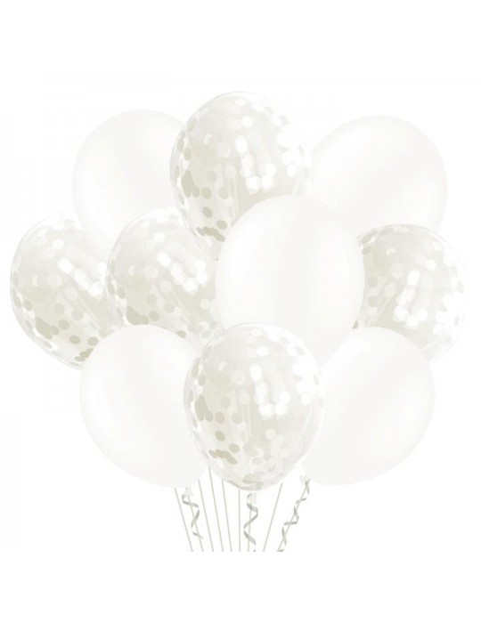 1Balony białe z konfetti 20szt. 400904 zestaw 12 cali miks