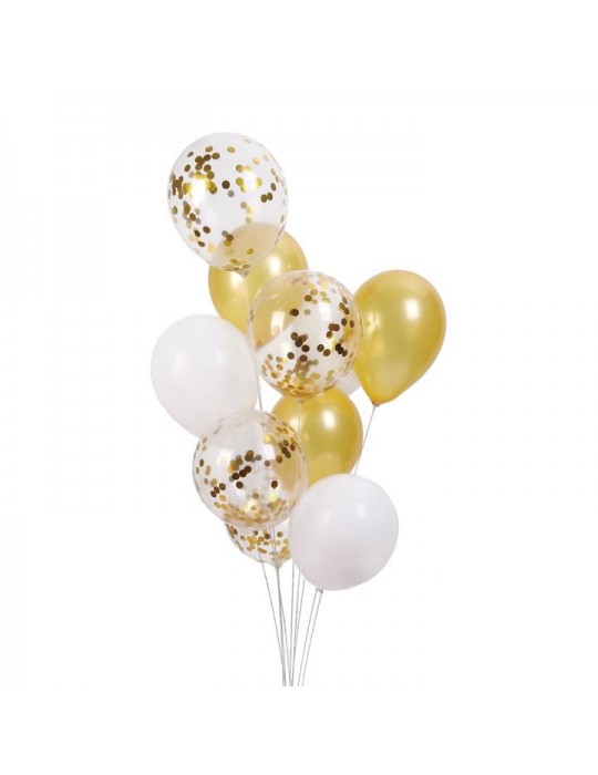 1Balony złote z konfetti 10szt 400863 zestaw balonów 12 cali