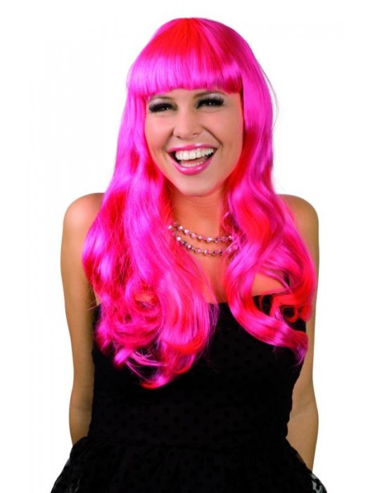 1Peruka Długa Różowa z Grzywką CP133 Fale