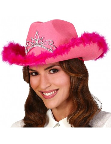 1Kapelusz Kowbojski Różowy 13493BZ z puszkiem i diademem Wieczór Panieński
