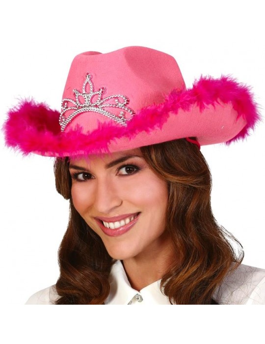 1Kapelusz Kowbojski Różowy 13493BZ z puszkiem i diademem Wieczór Panieński