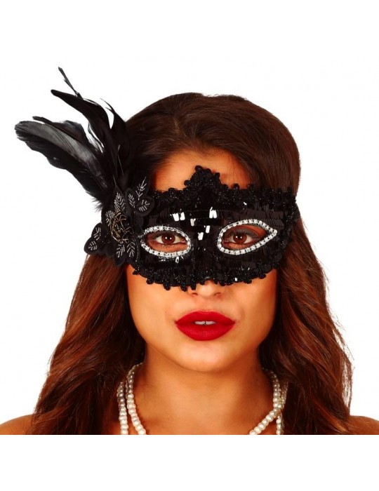 1Maska wenecka czarna z piórami 12942BZ
