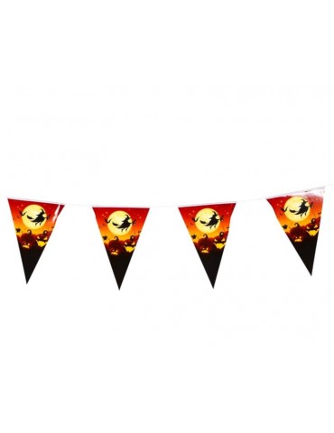 1Girlanda Halloween Czarownice 3m 26624B Z Flagi straszne dynie i księżyc z wiedźmami czarne i pomarańczowe