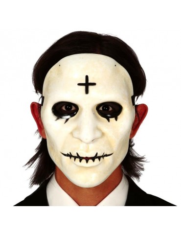 Maska biala twarz z krzyżem 2262BZ zaszyte usta Halloween