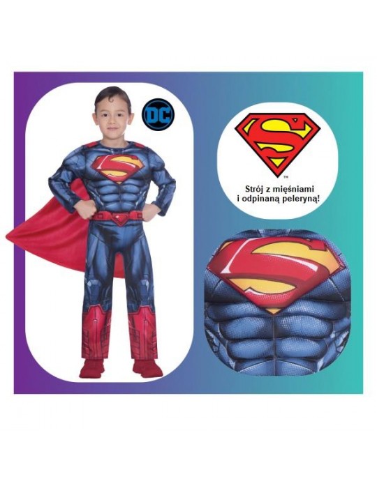 1Strój Superman DeLuxe 134/140 9906072 Licencjonowany z mięśniami
