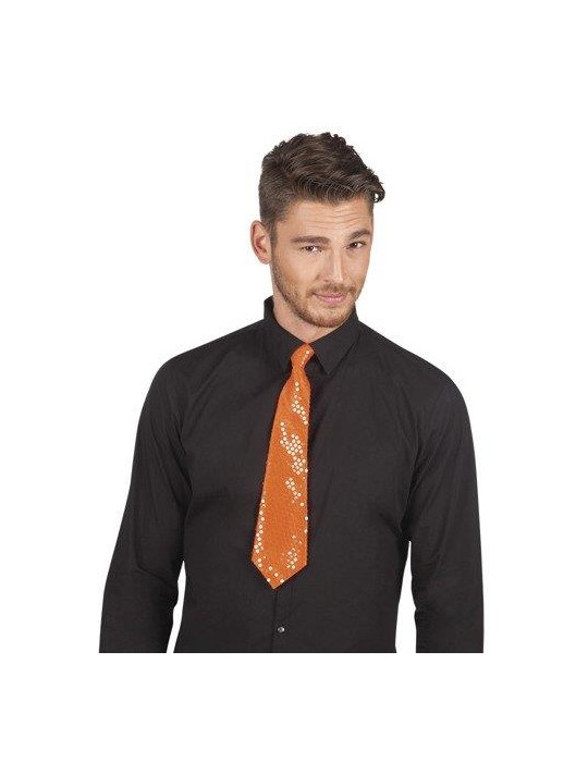 1Krawat z cekinami POMARAŃCZOWY 52950P 40cm