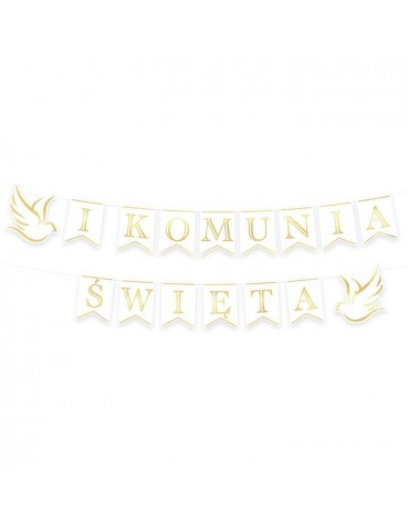 1Banner Pierwsza Komunia Święta 127476 Girlanda Napis z Gołębiami 250cm